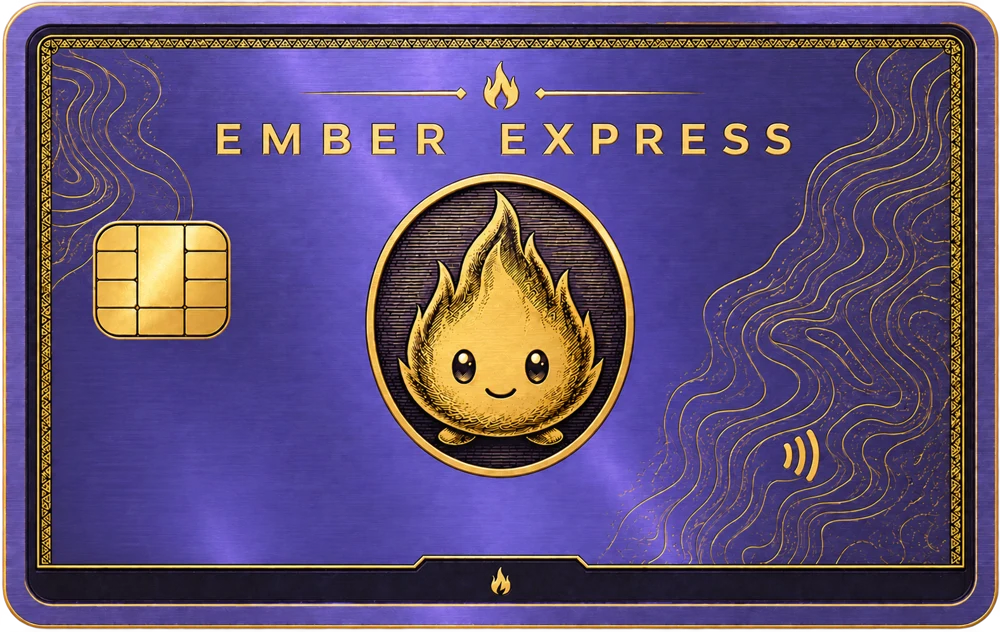La carte Ember Express violette, gravée en or avec la flamme Ember